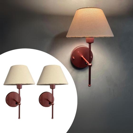 Imagem de Kit 2 Arandelas Clássica de Parede Com Interruptor Bivolt Com Cúpula Ref 16 + Lâmpadas - Rose Gold com bege