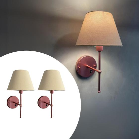 Imagem de Kit 2 Arandelas de Parede Clássico Com Interruptor Cúpula Algodão Lâmpada Branco quente Para Sala, Quarto, Cabeceira Cama, Lavabo