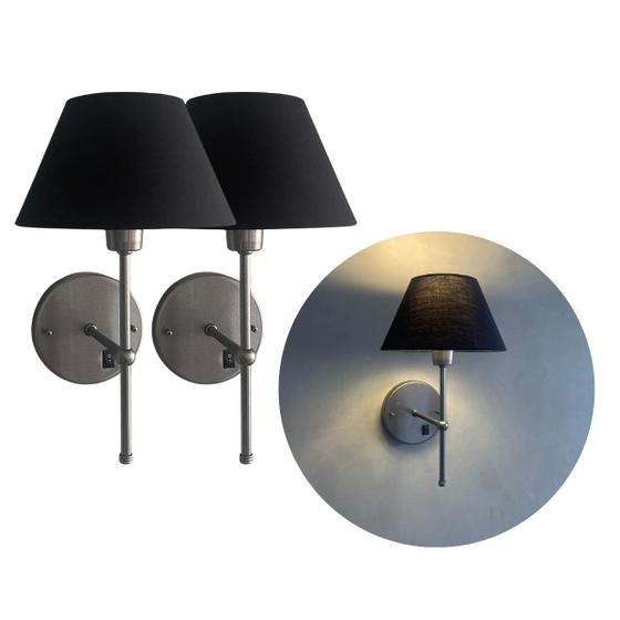 Imagem de Kit 2 Arandelas de Parede Com Interruptor Com Cupula Algodão Ref 16 + Lampada Branco Quente