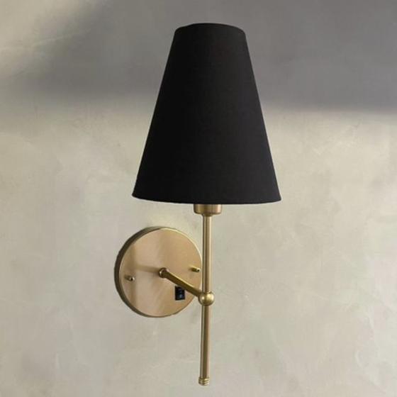 Imagem de Kit 2 Arandelas De Parede Dormitorio Com Interruptor Cupula Bege, Branco e Preto Tecido Algodao Tensao Bivolt 110v220v