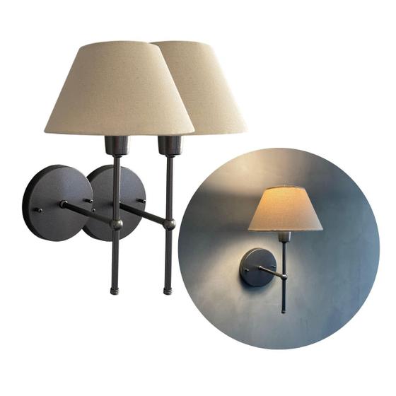 Imagem de Kit 2 Arandelas de Parede Sem Interruptor Com Cupula Algodão  Ref 16 + Lampada Branco Quente