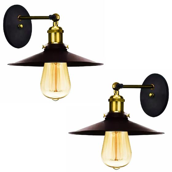 Imagem de Kit 2 Arandelas Industrial Nordic Loft Preto com Dourado