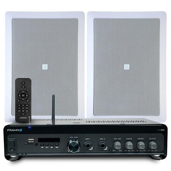 Imagem de Kit 2 Arandelas Jbl de Embutir Teto Som Ambiente Apartamento + Amplificador Bluetooth Usb Tv