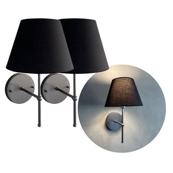 Imagem de Kit 2 Arandelas luminária De Parede Clássica de alumínio Com Cúpula Tecido Algodão Ref 19 Para Sala, cabeceira de cama, Quarto Corredor