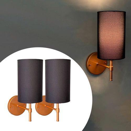 Imagem de Kit 2 Arandelas Luminária De Parede Clássica Nayara de Cobre Com Cúpula algodão Preto