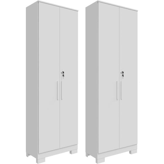 Imagem de Kit 2 Armário Multiúso 2 Portas com Chave Lavanderia Cozinha Escritório 100% MDF Faura Móveis