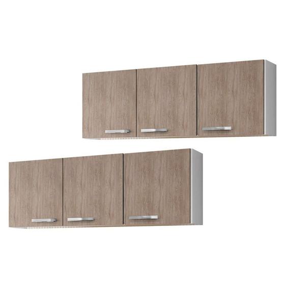 Imagem de Kit 2 Armários Aéreos de Cozinha Parma 150cm 3 Portas Branco/Castanho - Lumil Móveis