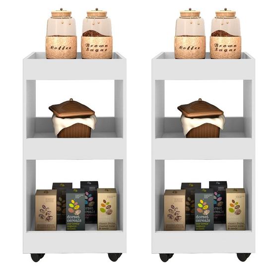 Imagem de Kit 2 Armários Multiuso para Cozinha Seul com Rodízios Branco - Mpozenato