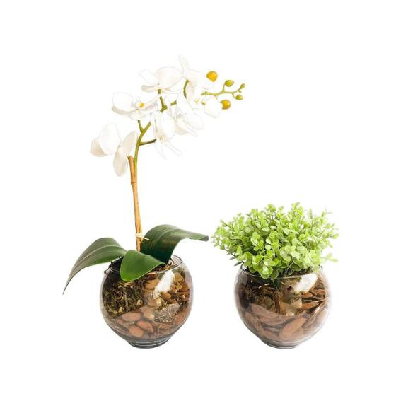 Imagem de Kit 2 Arranjo De Flores Buquê Orquídea e Verdinho No Vaso