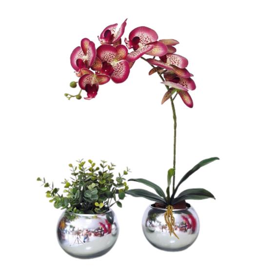 Imagem de Kit 2 Arranjos Flores de Orquídea 3D Luxo Vaso Prata Carlos