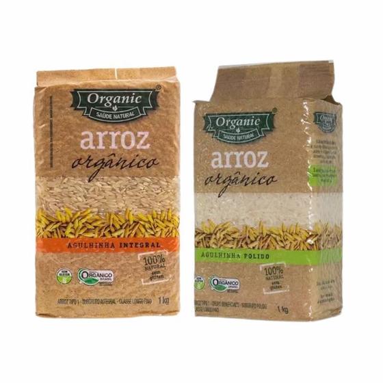 Imagem de Kit 2 Arroz Orgânico Organic 1kg: Branco Polido, Integral