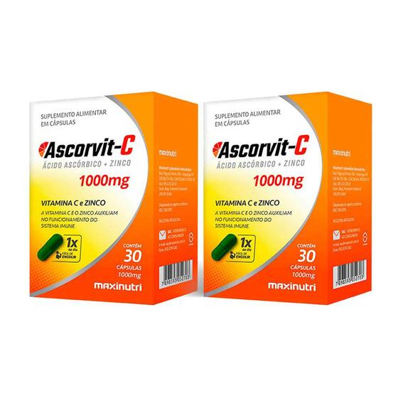 Imagem de Kit 2 AscorVit Fonte de Vitamina C + Zinco 30 Caps Maxinutri