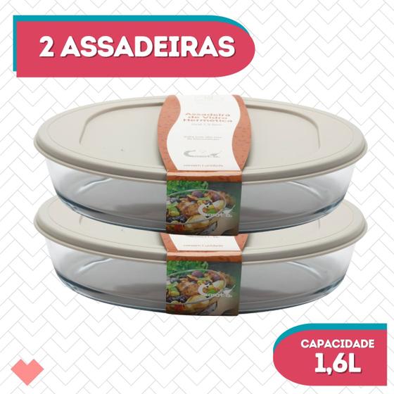 Imagem de Kit 2 Assadeiras Com Tampa 1,6 L Oval Vidro Temperado P/ Forno