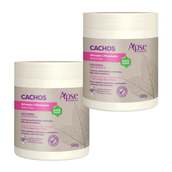 Imagem de Kit 2 Ativador E Modelador De Cachos Apse Vegano Anti Frizz Creme De Pentar Uso Diario 1Kg