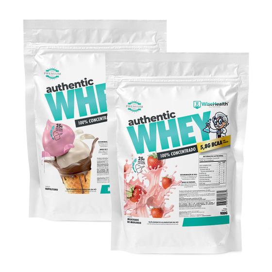 Imagem de Kit 2 Authentic Whey 900g Napolitano + Morango - WiseHealth