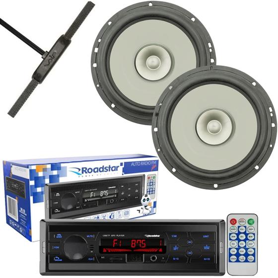 Imagem de Kit 2 Auto Falante 6 Pol + Radio Carro Bluetooth + Antena Fm