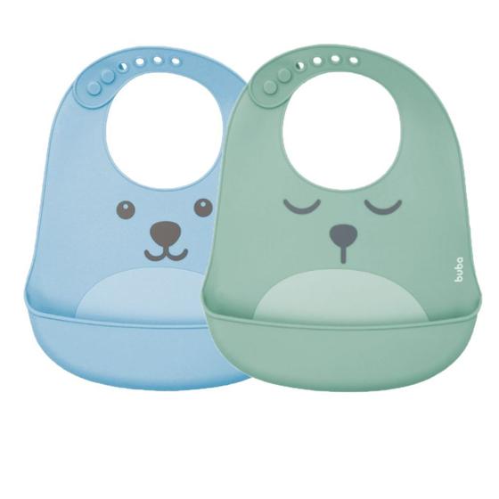Imagem de Kit 2 babadores impermeavel avental alimentação infantil bebes de silicone com pega migalhas