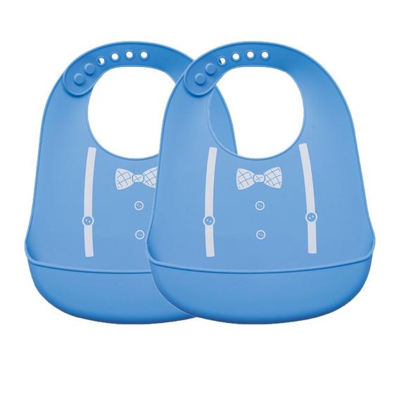 Imagem de Kit 2 babadores impermeavel avental alimentação infantil bebes de silicone com pega migalhas