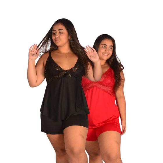 Imagem de Kit 2 Baby Doll Pijama Plus Size Short Doll Em Renda