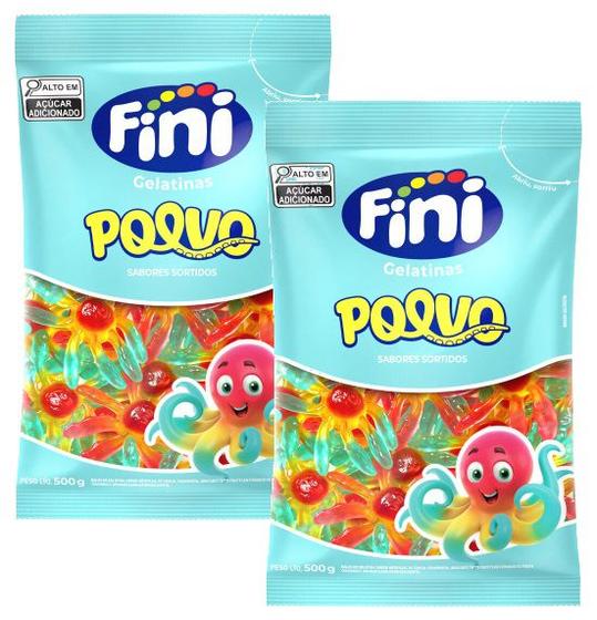 Imagem de kit 2 Bala Gelatina Fini Polvo Brilho Frutos do Mar 500g