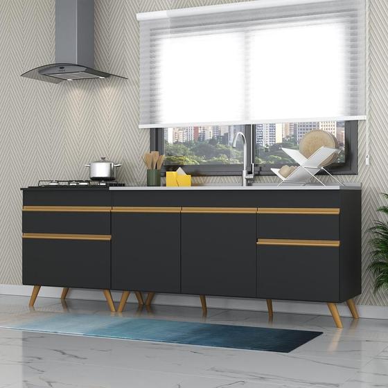 Kit 2 Balcões Gabinete Pia 150 cm e Cooktop 70 cm Veneza GB Multimóveis MP2073 Preto Menor preço em Kit 2 Balcões Gabinete Pia 150 cm e Cooktop 70 cm Veneza GB Multimóveis MP2073 Preto