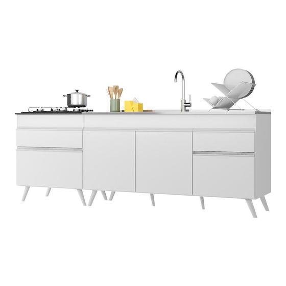 Kit 2 Balcões Gabinete Pia 150 cm e Cooktop 70 cm Veneza Multimóveis MP2073.891 Branco Menor preço em Kit 2 Balcões Gabinete Pia 150 cm e Cooktop 70 cm Veneza Multimóveis MP2073.891 Branco