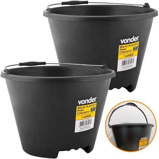 Imagem de Kit 2 Balde Plástico Extraforte 12L Para Concreto Com Pegador Alça VONDER