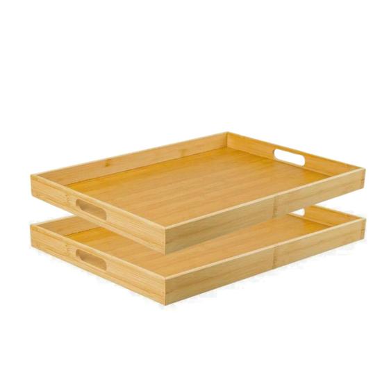 Imagem de Kit 2 Bandejas de Bambu Para Servir Café da Manhã Decorativa C/ Alça Multiuso Retangular