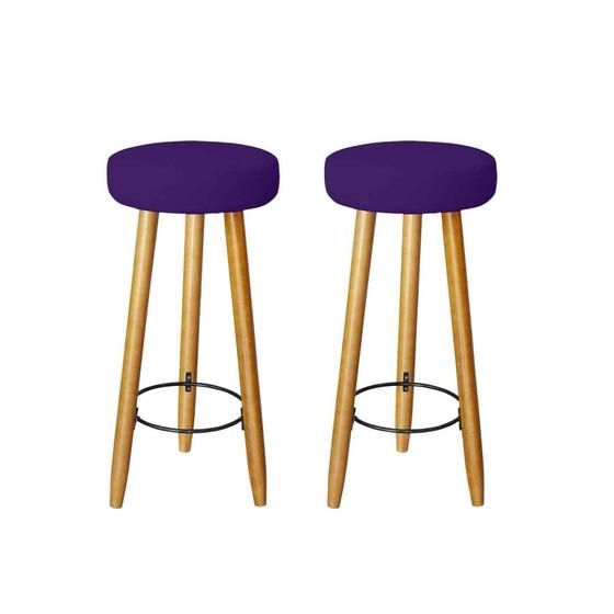 Imagem de Kit 2 Banqueta Alta Elegance Bar Balcão Cozinha Bancada Pé Castanho Suede Roxo - Móveis Mafer