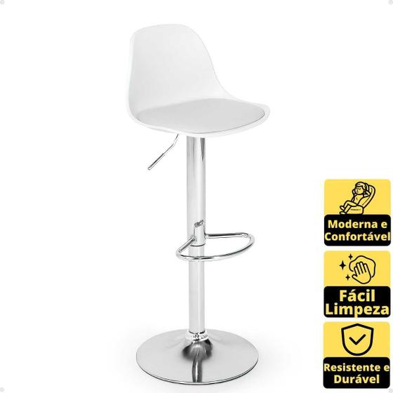 Imagem de Kit 2 Banqueta Alta Leda Estofada com Base Giratória e Regulagem de Altura - Branco