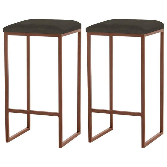 Imagem de Kit 2 Banqueta Decorativa Billie Base Bronze Suede Marrom G41 - Gran Belo