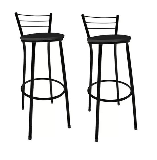 Imagem de Kit 2 Banquetas Alta 74cm Preciosa para Bistro, Mesa C/ Encosto Preto Assento Preto jadi