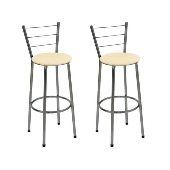Imagem de Kit 2 Banquetas Alta Cromada com Assento Bege Fortmix