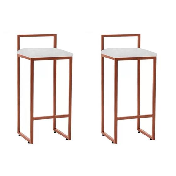 Imagem de Kit 2 Banquetas Alta Industrial Bar Cozinha Bistrô Aço Dori Cobre Assento material sintético Branco