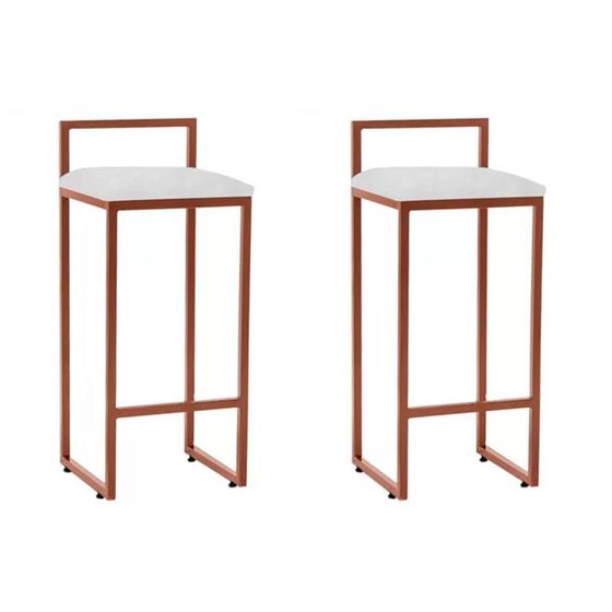 Imagem de Kit 2 Banquetas Alta Industrial Bar Cozinha Bistrô Aço Dori Cobre Assento Suede Branco