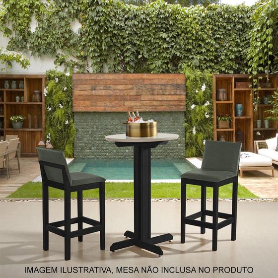 Imagem de Kit 2 Banquetas Alta Pérola com Encosto Estofado Linho Chumbo Madeira Maciça Preto