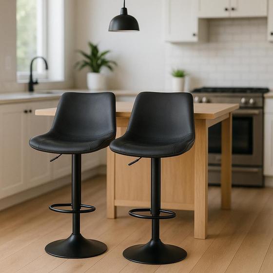 Imagem de Kit 2 Banquetas Altas Com Encosto Alto Estofado Para Cozinha Balcão Bancada Ilha Luxo Roma Preto