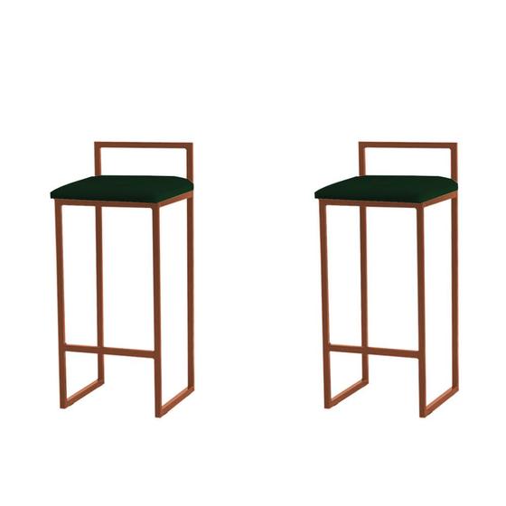 Imagem de Kit 2 Banquetas Altas Estofadas Suede Pietra Base Bronze