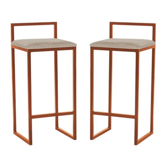 Imagem de Kit 2 Banquetas Altas Estofadas Suede Pietra Base Bronze