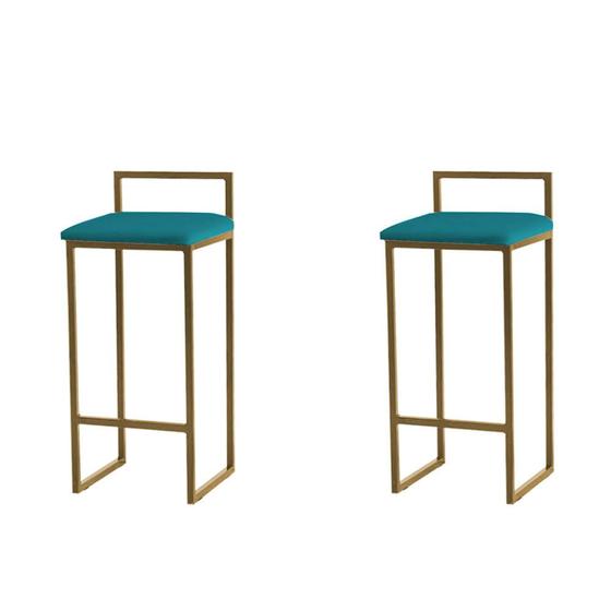 Imagem de Kit 2 Banquetas Altas Estofadas Suede Pietra Base Dourada
