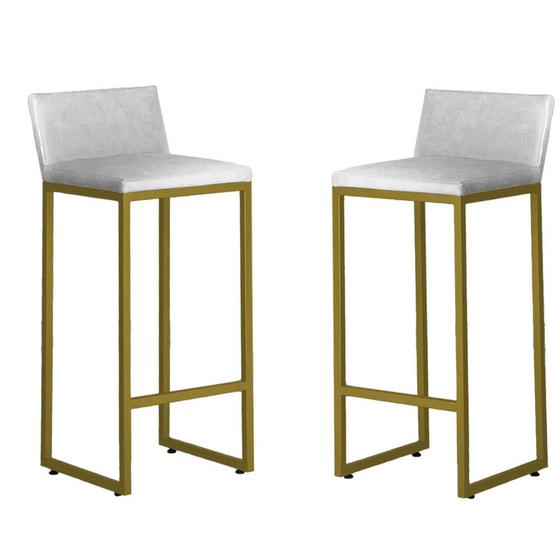Kit 2 Banquetas Altas Luxo Dani com Encosto Base Dourada Menor preço em Kit 2 Banquetas Altas Luxo Dani com Encosto Base Dourada