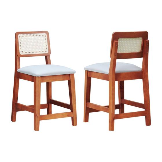 Imagem de Kit 2 Banquetas Baixa/cadeiras Gabi Madeira Maciça Encosto Telinha Assento Estofado Linho