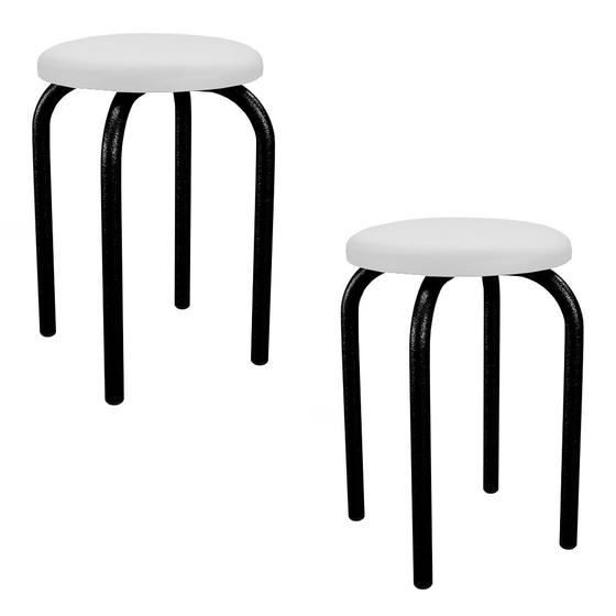 Imagem de Kit 2 Banquetas Baixas Empilháveis em Aço Maviê Sintético Branco/Preto - Mpozenato