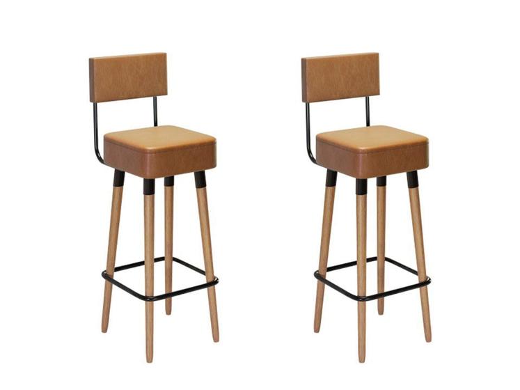 Imagem de Kit 2 Banquetas Banco Alto Barcelona Couro Amarula Bar Cozinha Pés Madeira Ms Decor