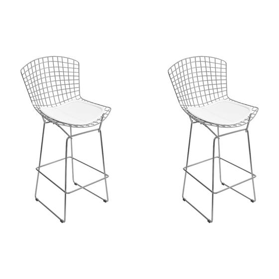 Imagem de Kit 2 Banquetas Bertoia Cromada D70 com Assento Sintético Branco