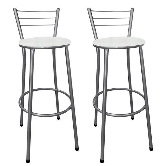 Kit 2 Banquetas Bistrô Aço Pintura Epóxi Cinza Assento Branco Menor preço em Kit 2 Banquetas Bistrô Aço Pintura Epóxi Cinza Assento Branco