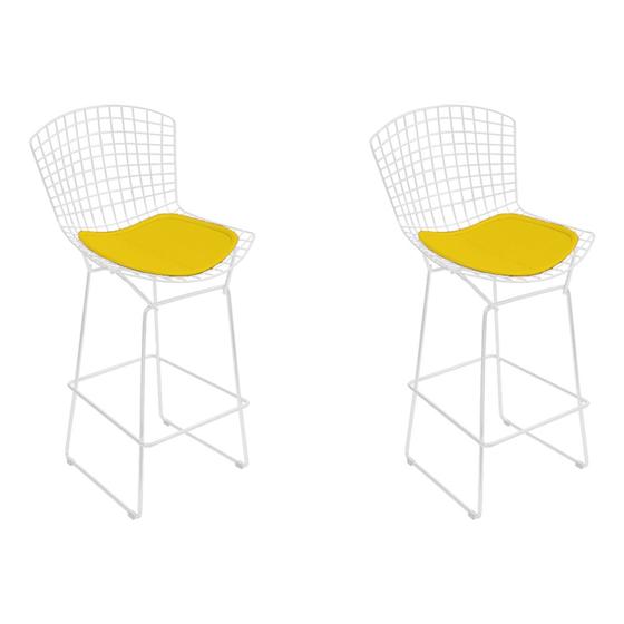 Imagem de Kit 2 Banquetas Bistrô Bertoia Branca D60 com Assento Amarelo