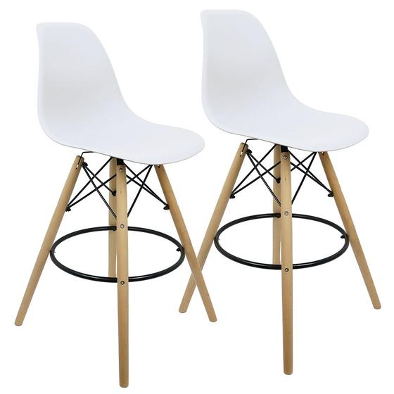 Imagem de Kit 2 Banquetas Charles Eames Eiffel Wood Design Base Fixa Madeira - Branca