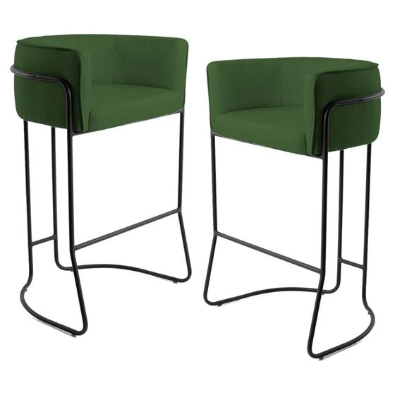 Imagem de Kit 2 Banquetas Decorativas Base Aço Preto Betina A-89 Corano Verde - Domi