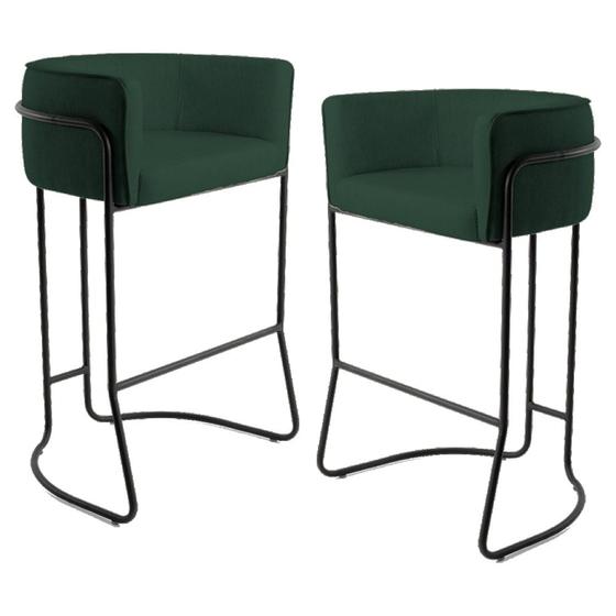 Imagem de Kit 2 Banquetas Decorativas Base Aço Preto Betina C-117 Linho Verde Musgo - Domi